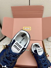 MIUMIU 26S CHARM SNEAKERS IN NAVY BLUE MESH AND SUEDE