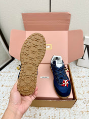 MIUMIU 26S CHARM SNEAKERS IN NAVY BLUE MESH AND SUEDE