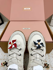 MIUMIU 26S CHARM SNEAKERS IN WHITE MESH AND SUEDE