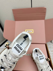 MIUMIU 26S CHARM SNEAKERS IN WHITE MESH AND SUEDE