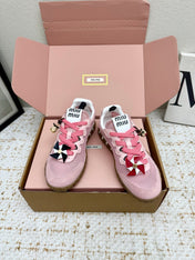 MIUMIU 26S CHARM SNEAKERS IN PINK MESH AND SUEDE