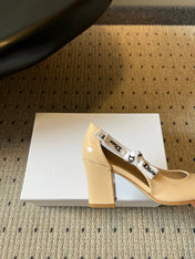 DIOR 26S HIGH HEELS 80 MM IN BEIGE PATENT CALFSKIN WITH RIBBON BOW