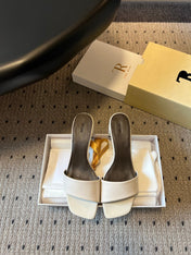 THE ROW 26S SQUARE TOE SLIDE SANDALS 50MM IN WHITE CALFSKIN