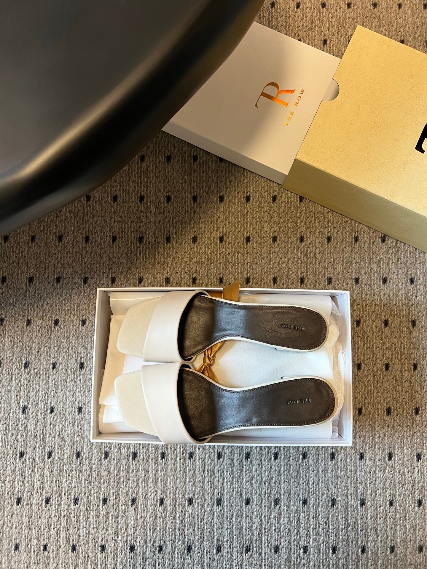 THE ROW 26S SQUARE TOE SLIDE SANDALS 50MM IN WHITE CALFSKIN