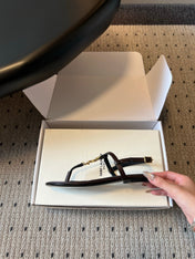 YSL 26S THONG SANDALS IN CHOCOLATE BROWN CALFSKIN WITH GOLD HARDWARE