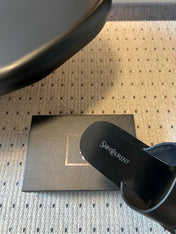YSL 26S DOUBLE-STRAP SANDALS IN BLACK CALFSKIN