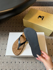 THE ROW 26S THONG SANDALS IN BLACK CALFSKIN AND SUEDE