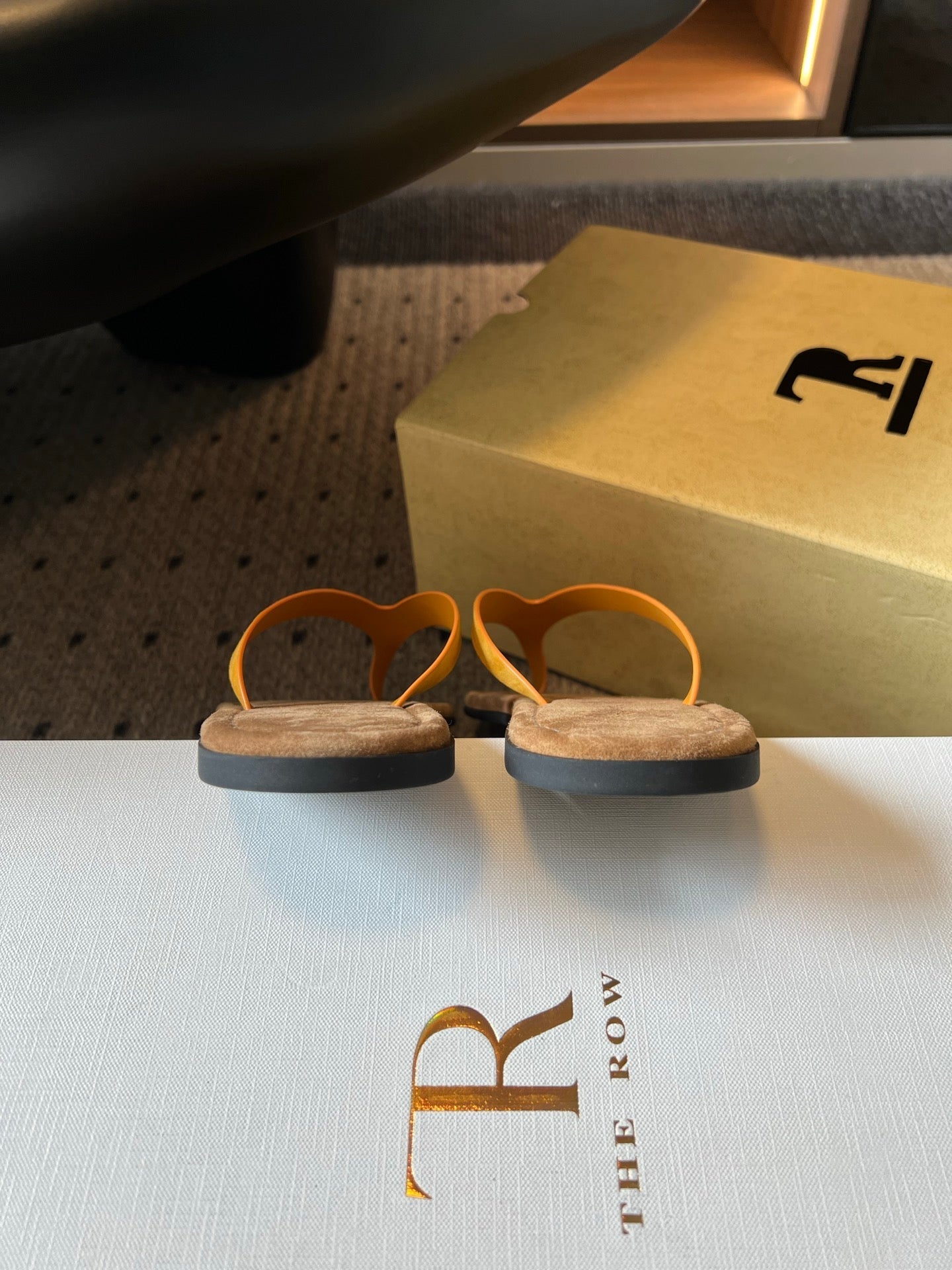 THE ROW 26S THONG SANDALS IN MUSTARD YELLOW SUEDE