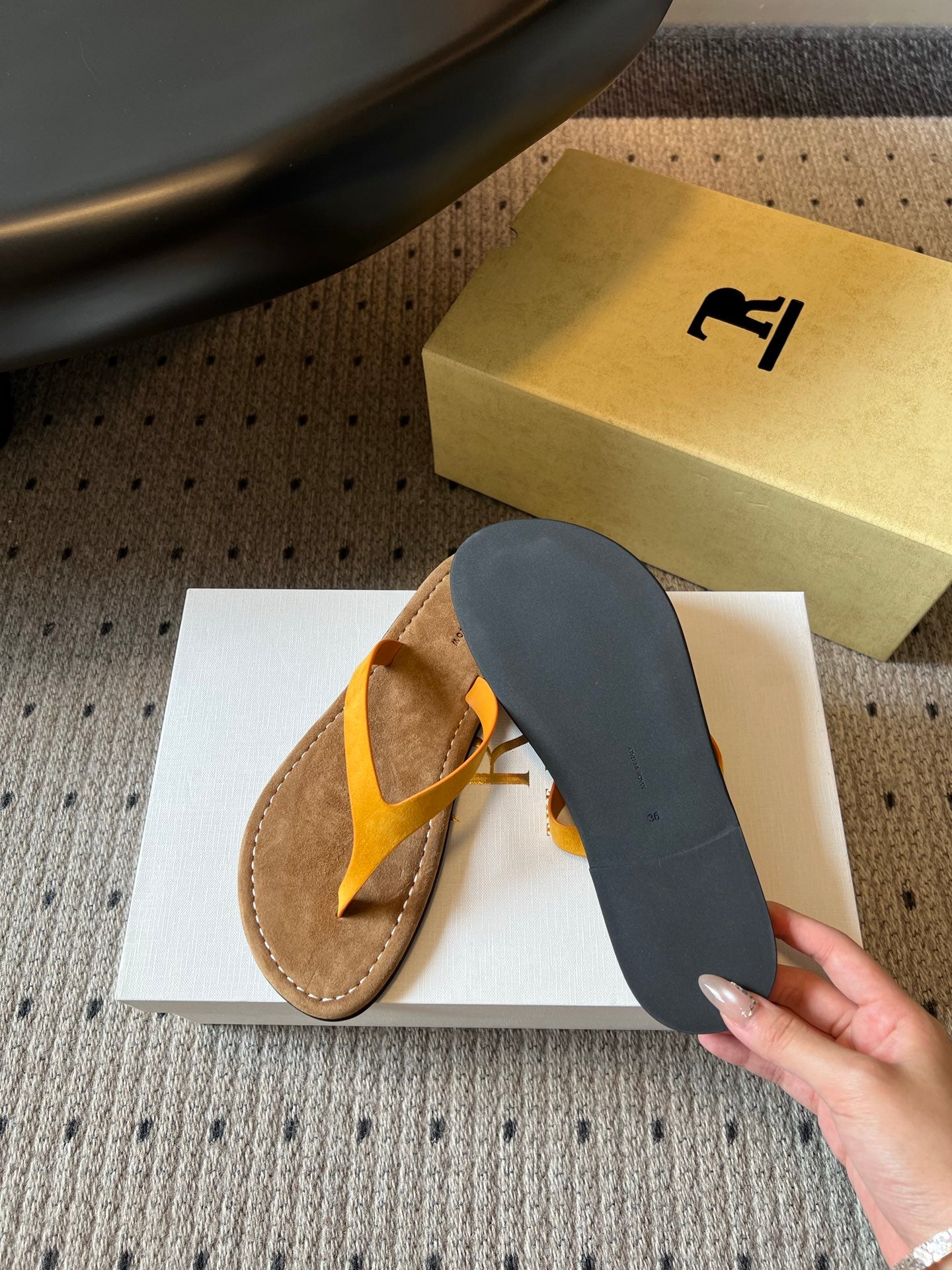 THE ROW 26S THONG SANDALS IN MUSTARD YELLOW SUEDE