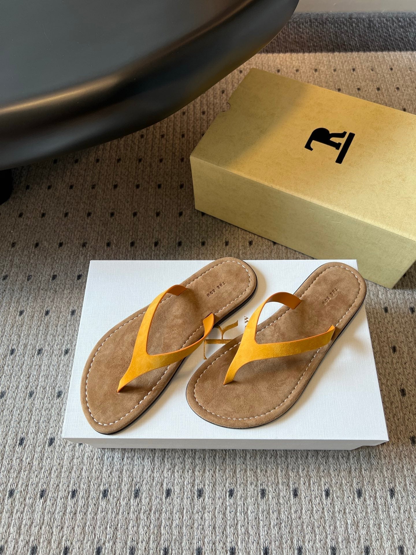THE ROW 26S THONG SANDALS IN MUSTARD YELLOW SUEDE