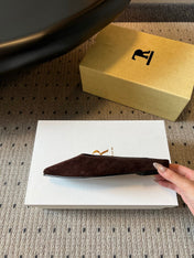 THE ROW 26S SQUARE TOE BACKLESS SLIDES IN DARK BROWN CALF HAIR