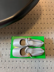 BOTTEGA VENETA 26S MARY JANE FLATS IN DARK GREY LAMBSKIN WITH GOLD HARDWARE