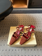 VALENTINO 26S ROCKSTUD HIGH HEELS 40 MM IN BROWN SUEDE
