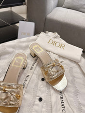 DIOR 26S HEELED MULES 45 MM IN GOLD QUILTED CALFSKIN GOLD HARDWARE
