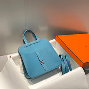 HALZAN 25 HANDLE BAG IN FOUNTAIN BLUE GRAINED CALFSKIN