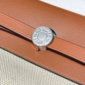 HERMES 25S MINI HERBAG 20 IN BEIGE AND BROWN CANVAS SILVER HARDWARE