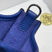 HERMES 25S MINI EVELYNE 18 IN BLUE PATTERNED STRAP CALFSKIN SILVER HARDWARE
