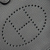 HERMES 25S MINI EVELYNE 18 IN CHARCOAL GRAY PATTERNED STRAP CALFSKIN SILVER HARDWARE