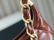CHANEL 25S HOBO BAG 32 CM IN BROWN LAMBSKIN WITH GOLD HARDWARE