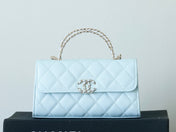 CHANEL 25S KELLY IN PASTEL BLUE LAMBSKIN WITH SILVER HARDWARE