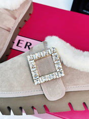 VIV WINTER PLATFORM MULES IN BEIGE SUEDE