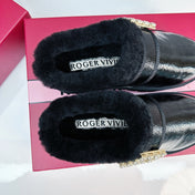 VIV WINTER PLATFORM MULES IN BLACK PATENT CALFSKIN