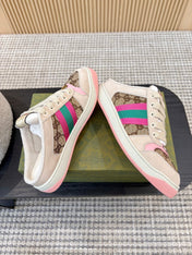 GUCCI 26S BACKLESS SNEAKERS IN BROWN CANVAS AND BEIGE LEATHER