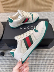 GUCCI 26S MESH SNEAKERS IN LIGHT BEIGE AND GREEN LEATHER