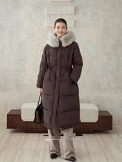 MAX MARA 25S LONG DOWN COAT WITH FOX FUR COLLAR 177