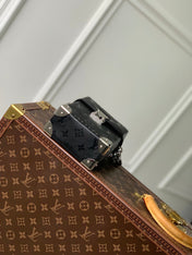 CAMERA BOX BAG 17 IN BLACK MONOGRAM EMBOSSED CALFSKIN SILVER CHAIN