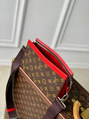 GASTON WEARABLE WALLET 18 IN BROWN MONOGRAM CANVAS MIX RED CALFSKIN