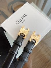 TRIOMPHE BELT 24MM IN GLOSSY BLACK CALFSKIN WITH GOLD BUCKLE
