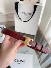 TRIOMPHE BELT 24MM IN WINE RED CALFSKIN WITH GOLD BUCKLE