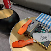 PRADA 26S SQUARE TOE MULES 40MM IN ORANGE SATIN