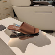 PRADA 26S TRIANGLE HEEL SANDALS 40MM IN BROWN SATIN