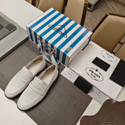 PRADA 26S LOAFERS 20MM IN CREAM WHITE CALFSKIN