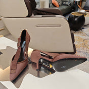 PRADA 26S POINTED-TOE HIGH-HEELED 70MM IN ROSE BROWN FABRIC