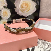 HEADBAND IN GOLDEN BROWN CALFSKIN MIX PEARL CHAIN 347679