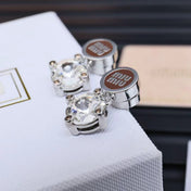 MIUMIU 26S CRYSTAL DROP LOGO STUD EARRINGS IN SILVER TONE METAL 626892