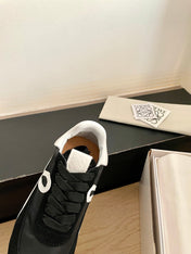 LOEWE 26S FLOW RUNNER SNEAKER IN BLACK SUEDE AND WHITE SHEEPSKIN