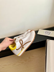 LOEWE 26S FLOW RUNNER SNEAKER IN LIGHT GRAY SUEDE AND YELLOW SHEEPSKIN