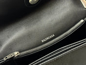 CRUSH SHOULDER BAG 25 IN BLACK CRUSHED CALFSKIN LEATHER STRAP SILVER HARDWARE