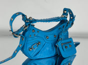LE CAGOLE SMALL SHOULDER BAG 26 WITH RHINESTONES IN DODPER BLUE LAMBSKIN