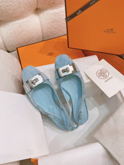 HM 26S INNOCENTE SLINGBACK IN LIGHT BLUE SUEDE SILVER HARDWARE