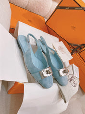 HM 26S INNOCENTE SLINGBACK IN LIGHT BLUE SUEDE SILVER HARDWARE