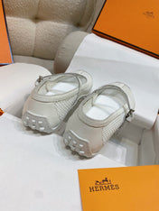 HM 26S KICHU BALLET FLAT IN WHITE CROCHET KNIT AND CALFSKIN