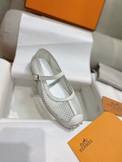 HM 26S KICHU BALLET FLAT IN WHITE CROCHET KNIT AND CALFSKIN