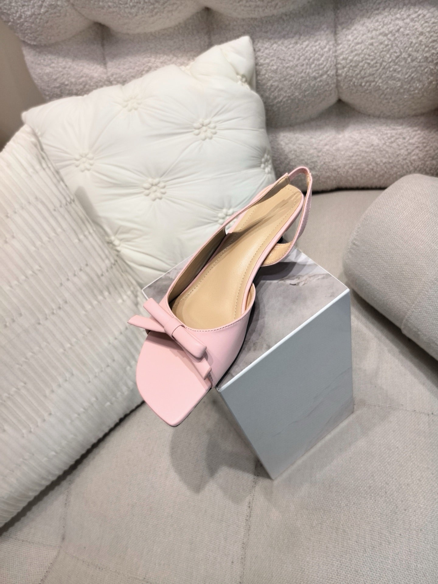 DIOR 26S BOW HEELED SLINGBACK SANDAL 45MM IN PINK CALFSKIN