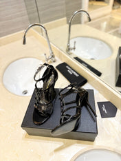 SL CASSANDRA HEELED SANDALS BLACK POLISHED CALFSKIN