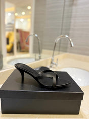 SL OPEN-TOES HIGH HEELS SLIPPER BLACK CALFSKIN